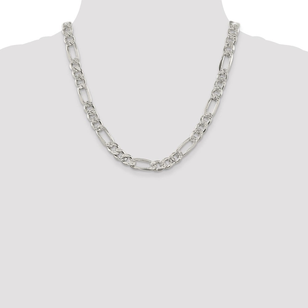 Sterlingsilber 9.5mm Pavé Flach Figaro Halskette