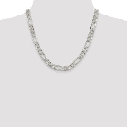 Sterlingsilber 9.5mm Pavé Flach Figaro Halskette