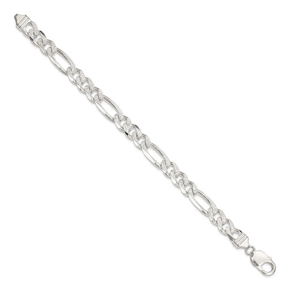 Sterlingsilber 9.5mm Pavé Flach Figaro Gliederarmband