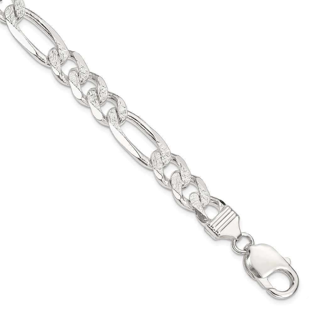 Sterlingsilber 9.5mm Pavé Flach Figaro Gliederarmband