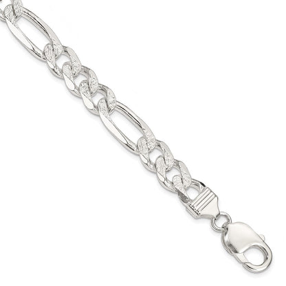 Sterlingsilber 9.5mm Pavé Flach Figaro Gliederarmband