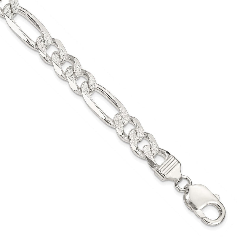 Sterlingsilber 9.5mm Pavé Flach Figaro Gliederarmband