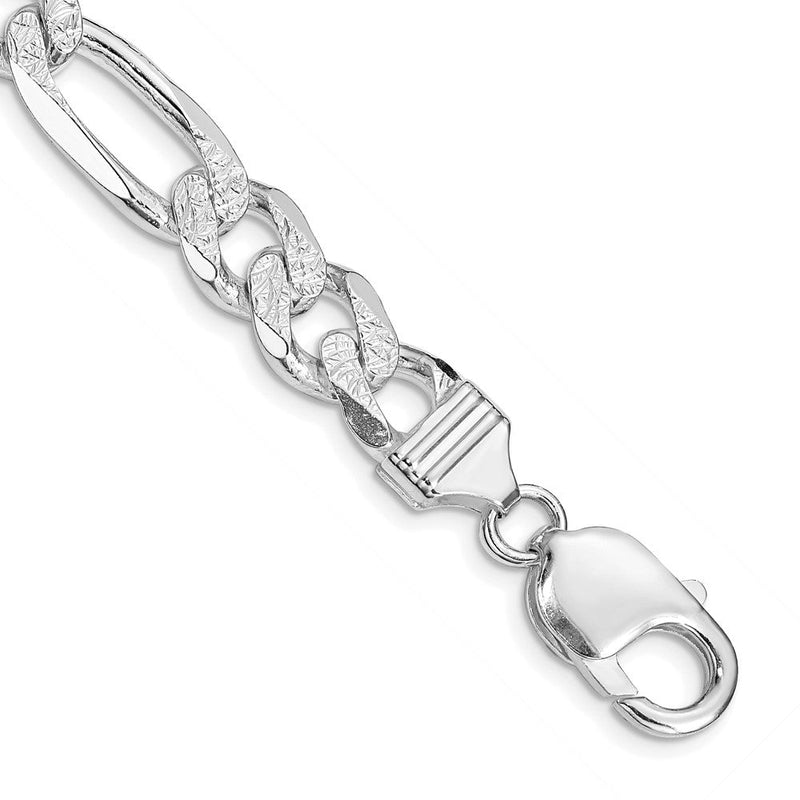 Sterlingsilber Rhodiniert 9.5mm Pavéé Flach Figaro Gliederarmband
