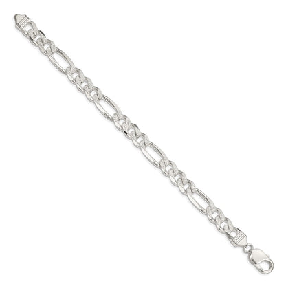Sterlingsilber 11.0mm Pavé Flach Figaro Gliederarmband