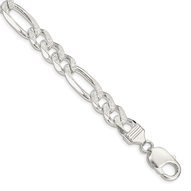 Sterlingsilber 11.0mm Pavé Flach Figaro Gliederarmband