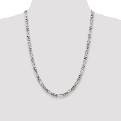 24 Zoll Sterlingsilber Rhodiniert 5.25mm Figaro Halskette