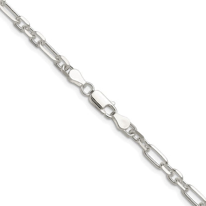 Sterlingsilber Diamantiert 4.5mm 3 Short Plus 1 Lang Ankerkette Glieder Kette