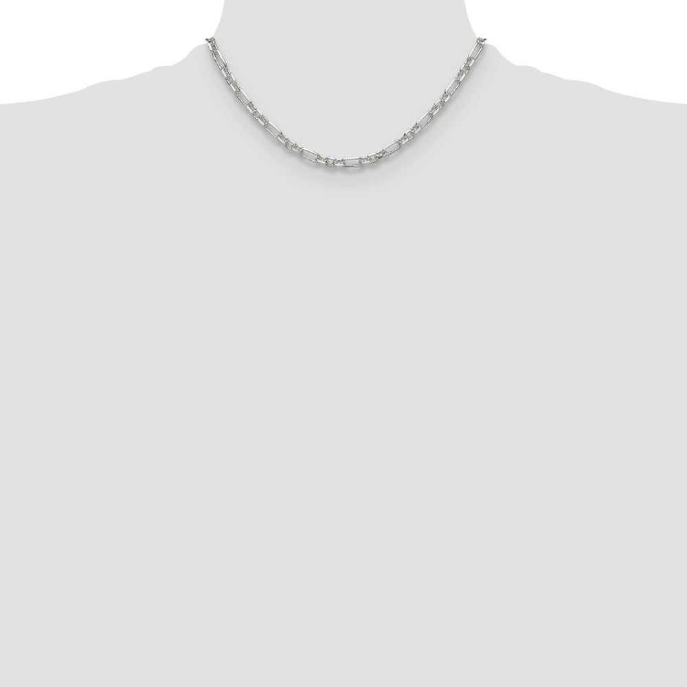 Sterlingsilber Diamantiert 4.5mm 3 Short Plus 1 Lang Ankerkette Glieder Kette