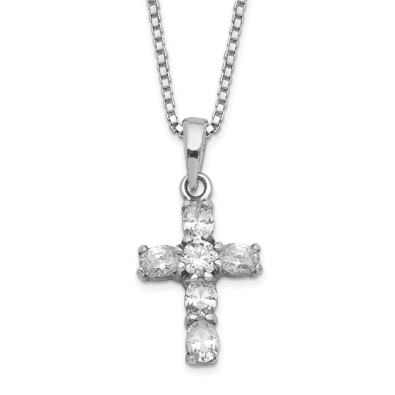 16 Zoll Sterlingsilber Rhodiniert Zirkonia Kreuz auf Venezianer Halskette