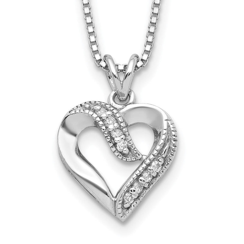 Sterlingsilber Rhodiniert Fantasie Zirkonia Offen Herz 16 Zoll Halskette