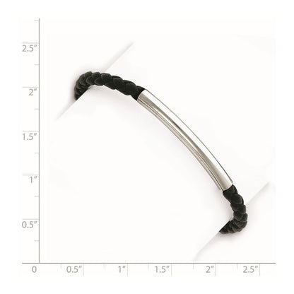 7 Zoll Sterlingsilber Rhodiniert Geflochten Schwarz Leder Armband