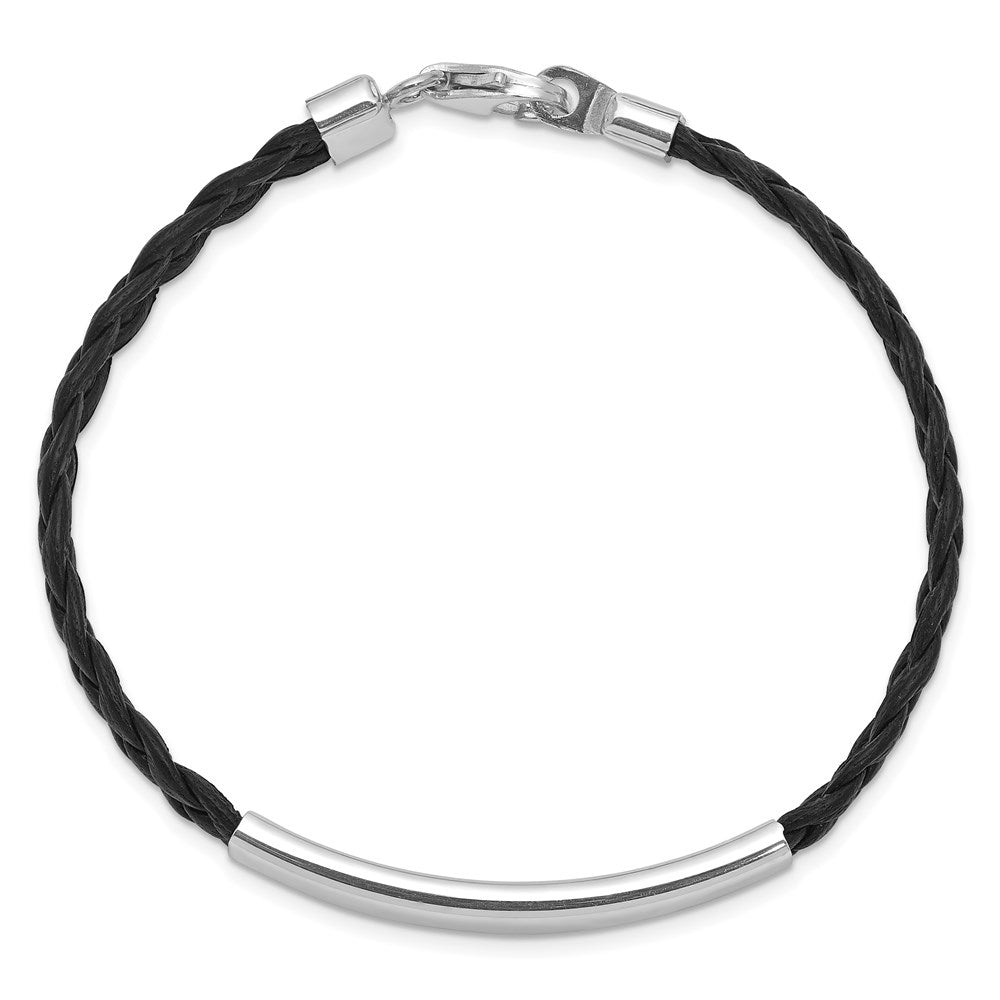 7 Zoll Sterlingsilber Rhodiniert Schwarz Geflochten Leder Armband