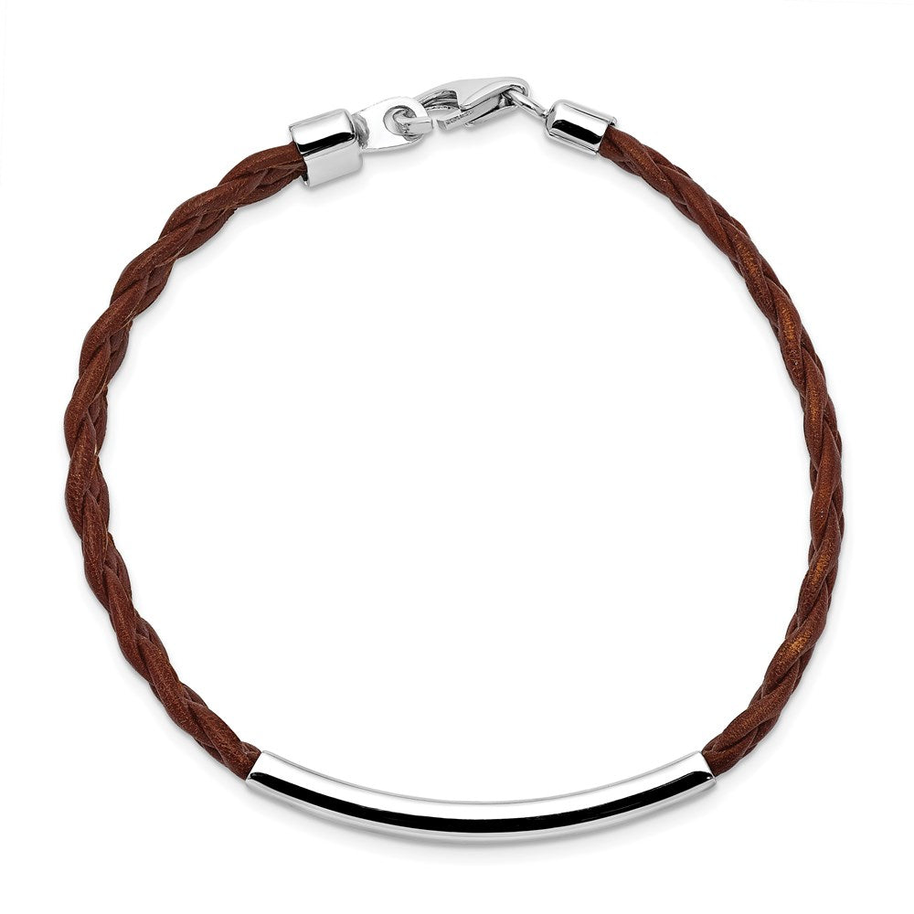 7 Zoll Sterlingsilber Rhodiniert Braun Geflochten Leder Armband