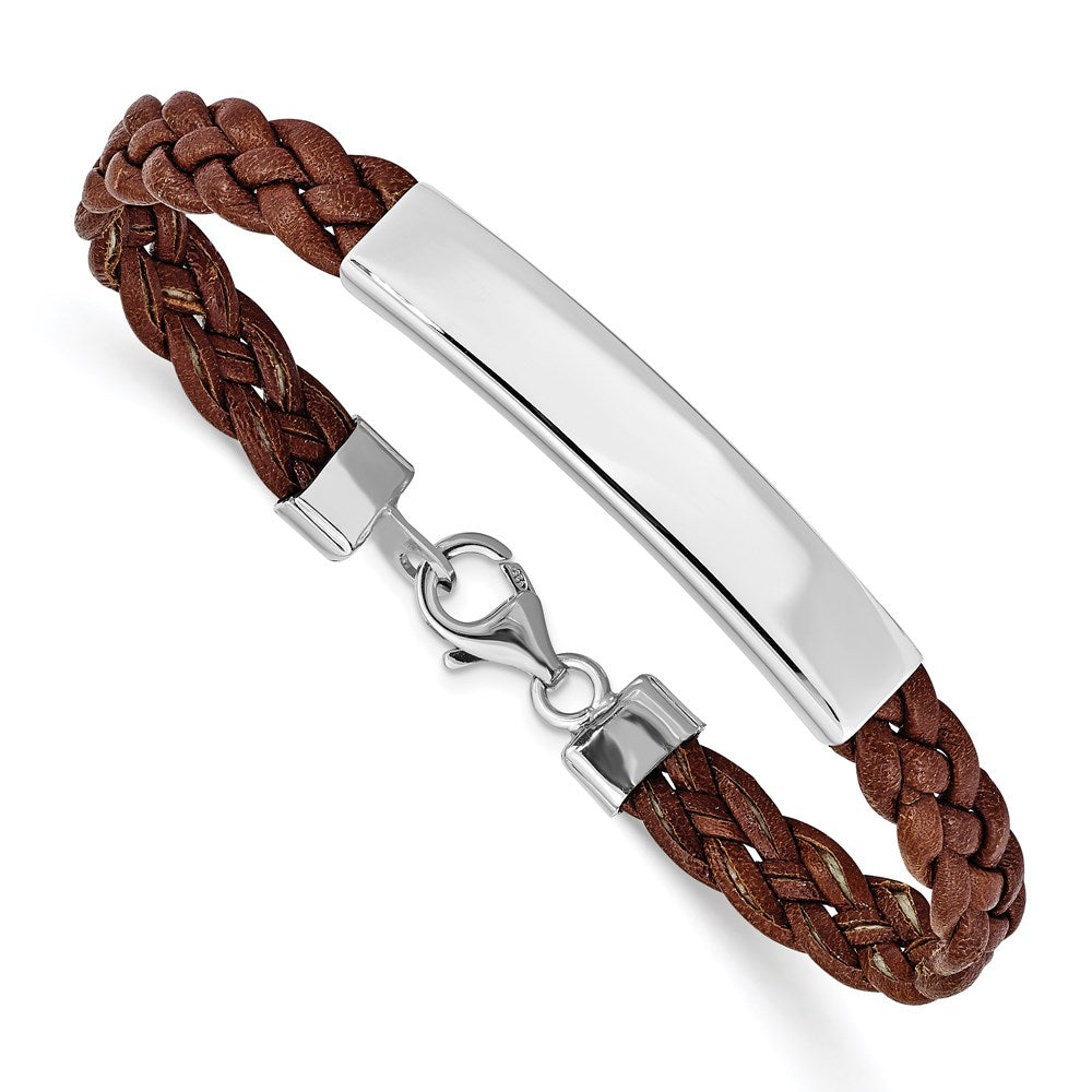 7 Zoll Sterlingsilber Rhodiniert Braun Geflochten Leder Armband