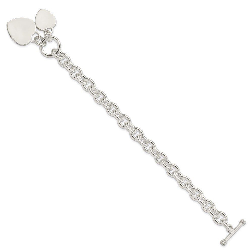 7.75 Zoll Sterlingsilber Gravierbar Herz Plättchen auf Fantasieglieder Knebel Armband