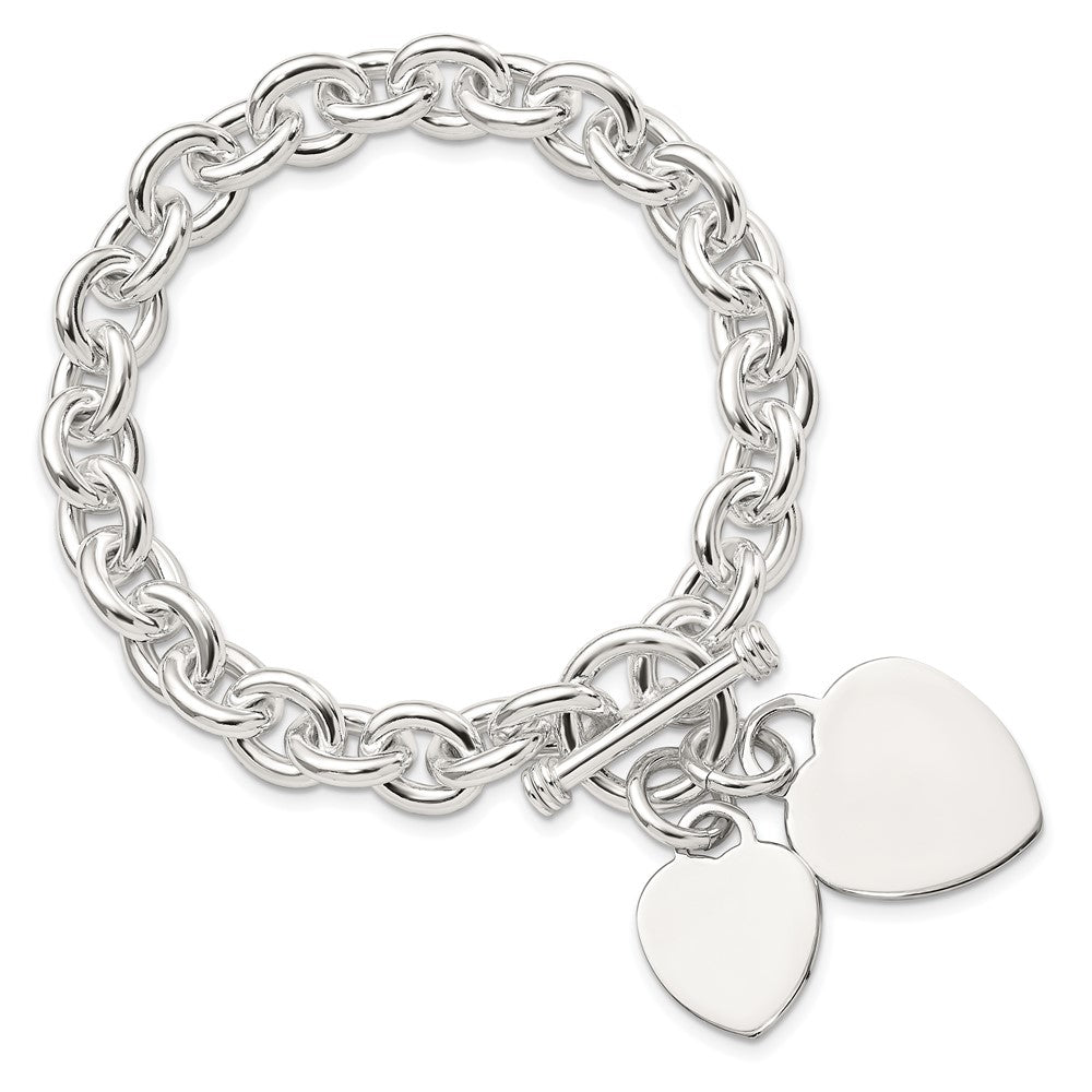 7.75 Zoll Sterlingsilber Gravierbar Herz Plättchen auf Fantasieglieder Knebel Armband