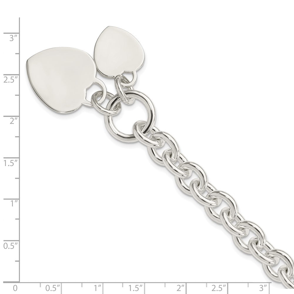 7.75 Zoll Sterlingsilber Gravierbar Herz Plättchen auf Fantasieglieder Knebel Armband