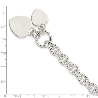 7.75 Zoll Sterlingsilber Gravierbar Herz Plättchen auf Fantasieglieder Knebel Armband