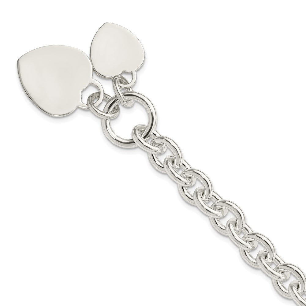 7.75 Zoll Sterlingsilber Gravierbar Herz Plättchen auf Fantasieglieder Knebel Armband