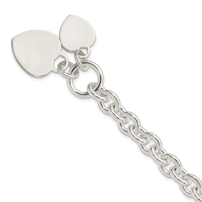 7.75 Zoll Sterlingsilber Gravierbar Herz Plättchen auf Fantasieglieder Knebel Armband