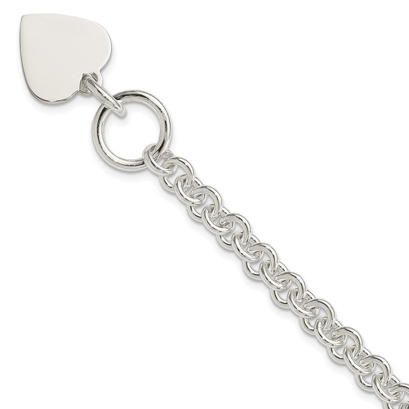 Sterlingsilber Gravierbar Herz Plättchen auf Fantasieglieder Knebel 7.75 Zoll Armband