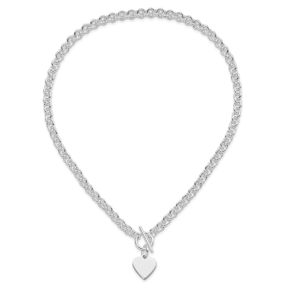 Sterlingsilber Rhodiniert Herz Plättchen auf Knebel 18 Zoll Halskette