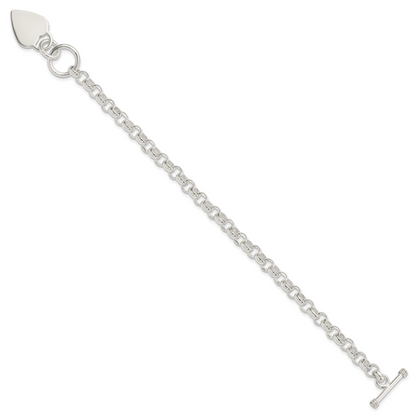 Sterlingsilber Gravierbar Herz Plättchen auf Fantasieglieder Knebel Armband