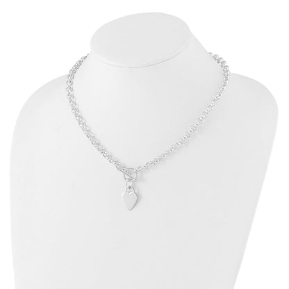 Sterlingsilber Rhodiniert Herz Plättchen auf Knebel Halskette