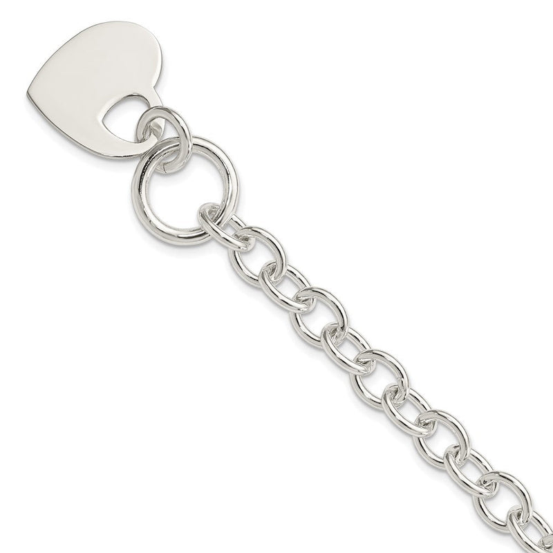 8.75 Zoll Sterlingsilber Gravierbar Herz Plättchen auf Fantasieglieder Knebel Armband