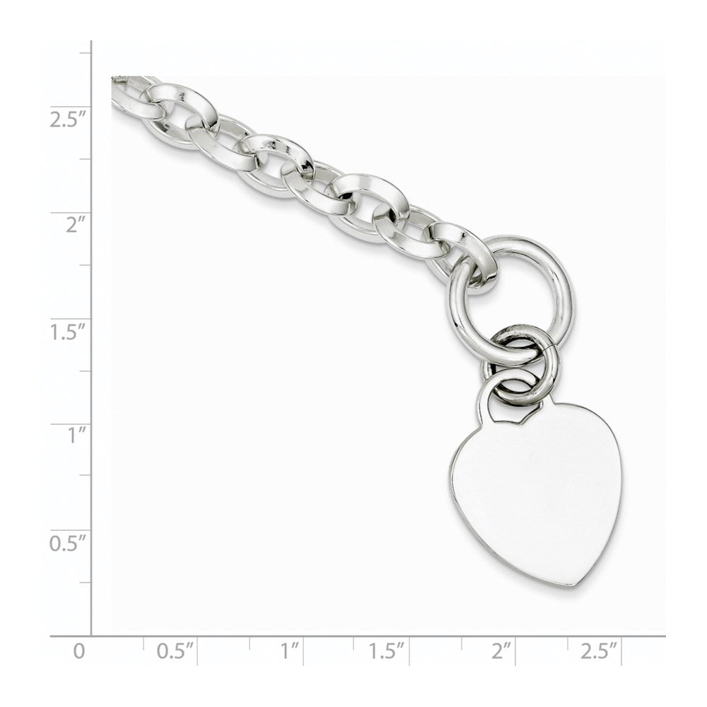 7.75 Zoll Sterlingsilber Gravierbar Herz Plättchen auf Fantasieglieder Knebel Armband