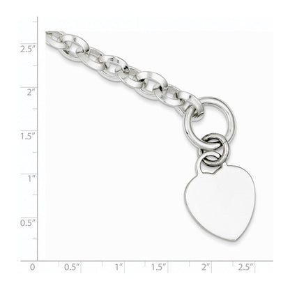 7.75 Zoll Sterlingsilber Gravierbar Herz Plättchen auf Fantasieglieder Knebel Armband