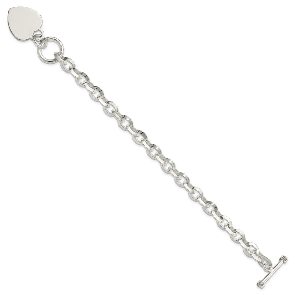 7.75 Zoll Sterlingsilber Gravierbar Herz Plättchen auf Fantasieglieder Knebel Armband