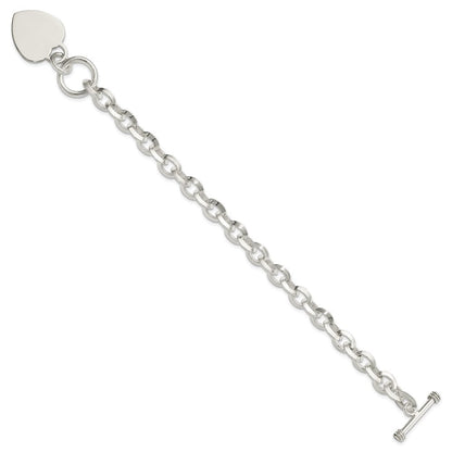 7.75 Zoll Sterlingsilber Gravierbar Herz Plättchen auf Fantasieglieder Knebel Armband