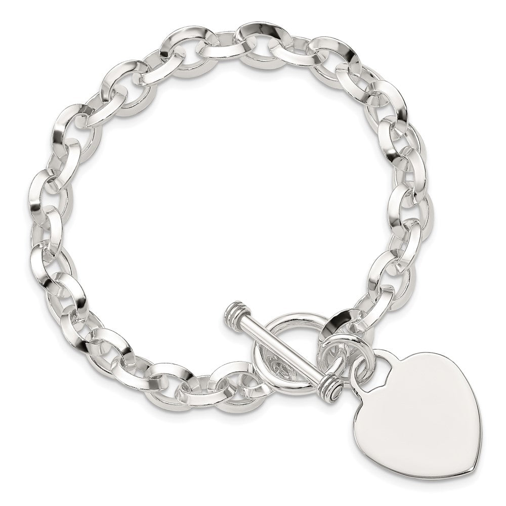 7.75 Zoll Sterlingsilber Gravierbar Herz Plättchen auf Fantasieglieder Knebel Armband