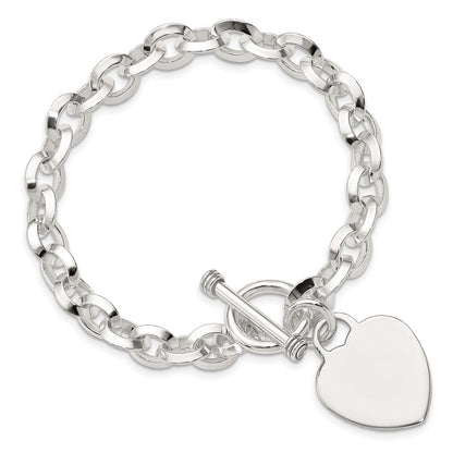 7.75 Zoll Sterlingsilber Gravierbar Herz Plättchen auf Fantasieglieder Knebel Armband