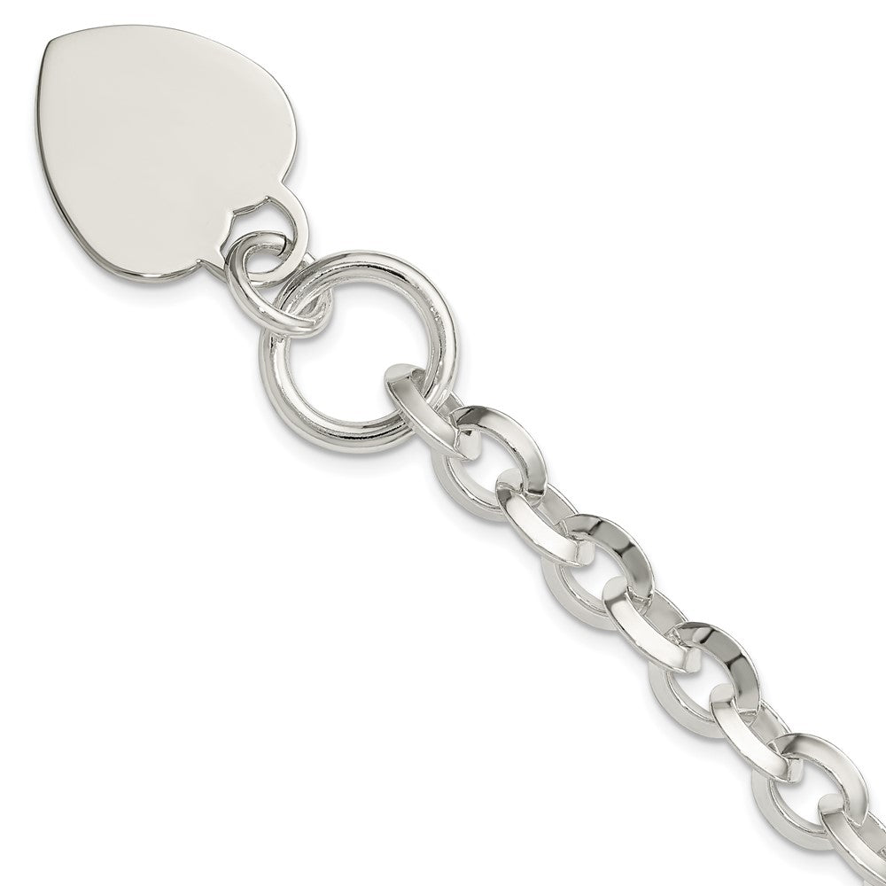 7.75 Zoll Sterlingsilber Gravierbar Herz Plättchen auf Fantasieglieder Knebel Armband