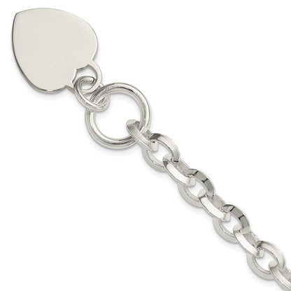 7.75 Zoll Sterlingsilber Gravierbar Herz Plättchen auf Fantasieglieder Knebel Armband