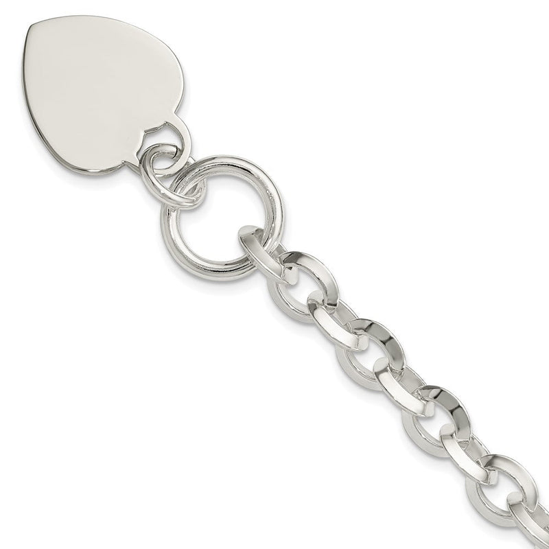 7.75 Zoll Sterlingsilber Gravierbar Herz Plättchen auf Fantasieglieder Knebel Armband