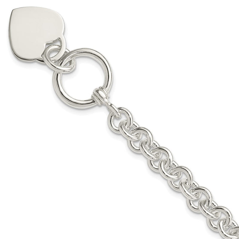 7.75 Zoll Sterlingsilber Gravierbar Herz Plättchen auf Fantasieglieder Knebel Armband