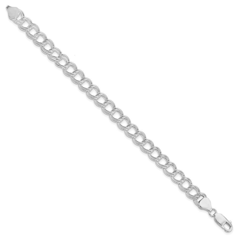 Sterlingsilber Rhodiniert 7.75mm Massiv Doppelt Glieder Charm Armband