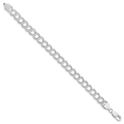 Sterlingsilber Rhodiniert 7.75mm Massiv Doppelt Glieder Charm Armband