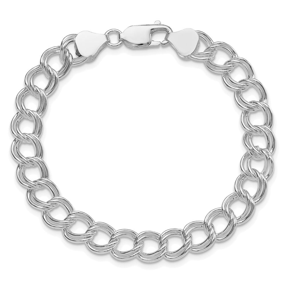 Sterlingsilber Rhodiniert 7.75mm Massiv Doppelt Glieder Charm Armband
