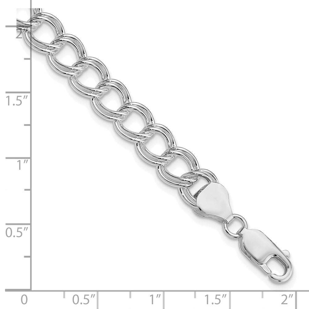Sterlingsilber Rhodiniert 7.75mm Massiv Doppelt Glieder Charm Armband