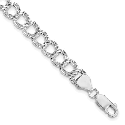 Sterlingsilber Rhodiniert 7.75mm Massiv Doppelt Glieder Charm Armband