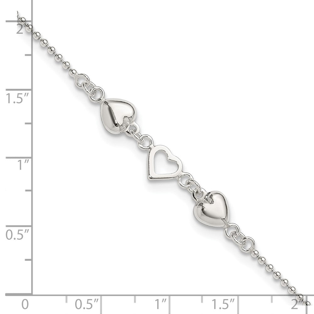 Sterlingsilber 9inch Plus 1 Zoll Verlängerung Poliert Herzen Fußkettchen