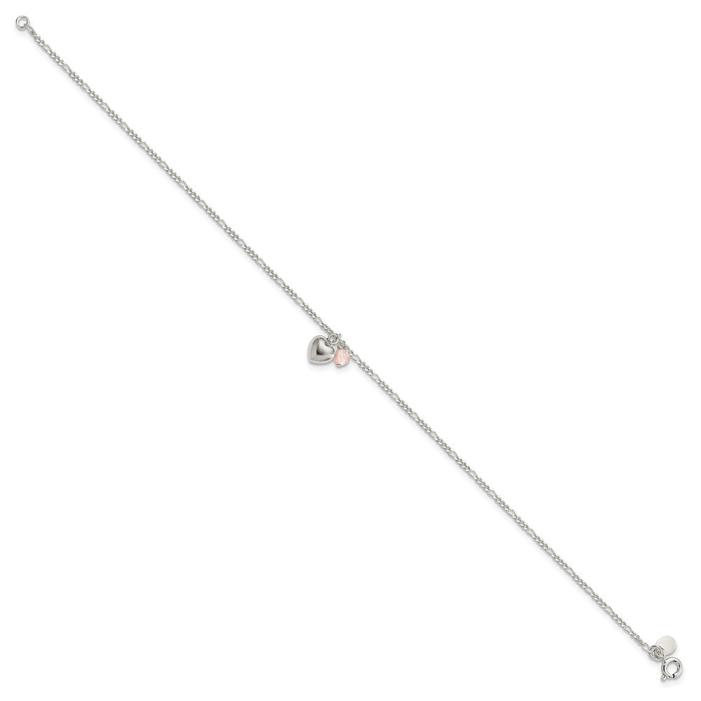 Sterlingsilber Cherry Quarz Dangling Herzen auf Figaro Glieder Fußkettchen
