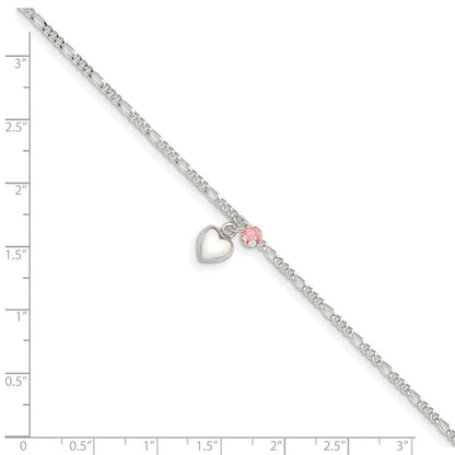 Sterlingsilber Cherry Quarz Dangling Herzen auf Figaro Glieder Fußkettchen