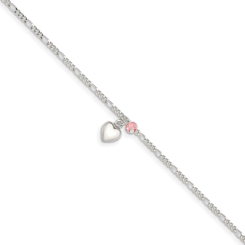 Sterlingsilber Cherry Quarz Dangling Herzen auf Figaro Glieder Fußkettchen