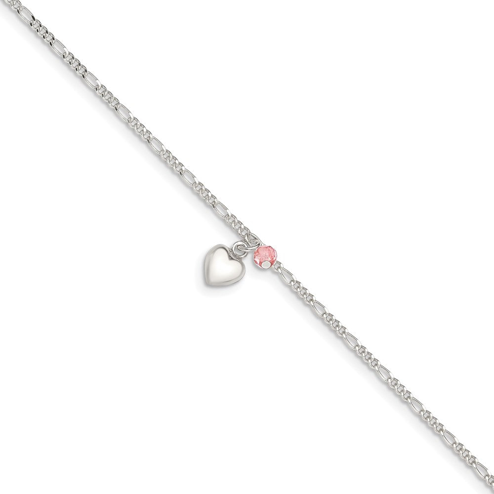 Sterlingsilber Cherry Quarz Dangling Herzen auf Figaro Glieder Fußkettchen