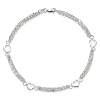 Sterlingsilber 10inch Poliert Herz Fußkettchen